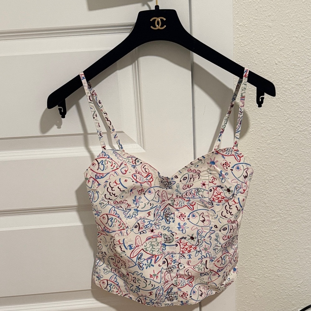 Chanel Cream and Multicolor Camisole Top